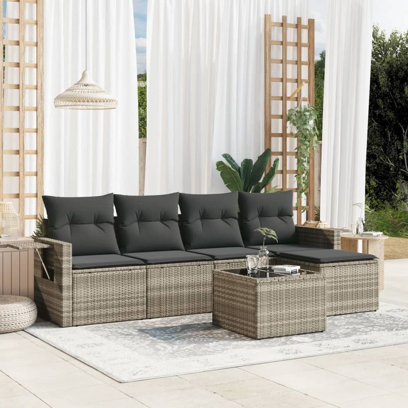 Casa si Gradina - Gradina si terasa - Mobilier exterior - Seturi mobila gradina - Set canapele de gradina cu perne, 6 piese gri deschis poliratan - Infinity.ro