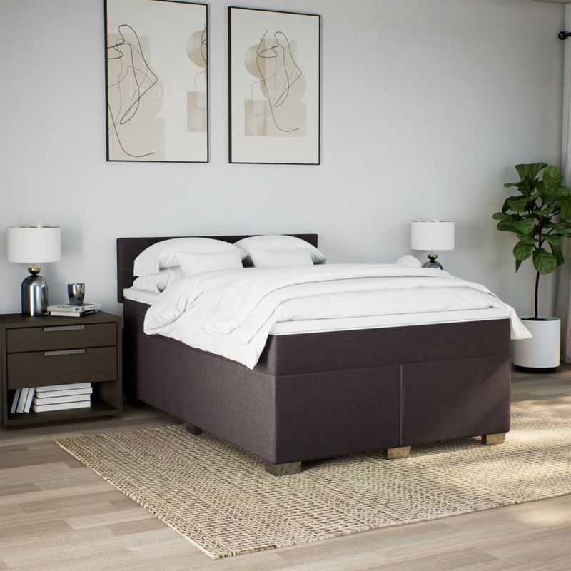 Casa si Gradina - Mobilier - Paturi si accesorii - Paturi - Pat box spring cu saltea, maro inchis, 140x200 cm, textil - Infinity.ro
