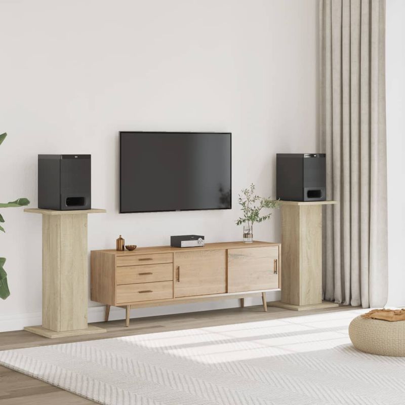 TV, Audio-Video si Foto - Audio profesionale - Stative - Noptiere, 2 buc., stejar sonoma, 30x30x80 cm, lemn prelucrat - Infinity.ro