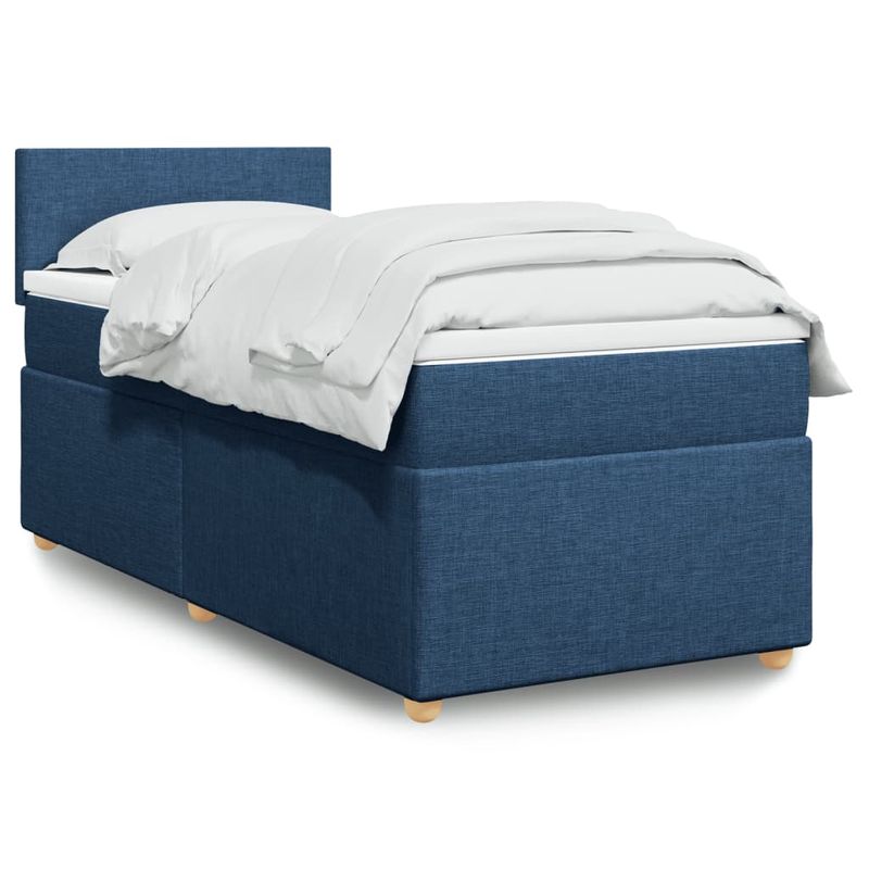 Casa si Gradina - Mobilier - Paturi si accesorii - Paturi - Pat box spring cu saltea, albastru, 90x190 cm, textil - Infinity.ro