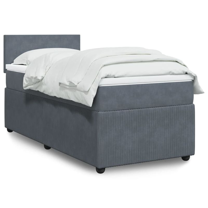Casa si Gradina - Mobilier - Paturi si accesorii - Paturi - Pat box spring cu saltea, gri inchis, 90x190 cm, catifea - Infinity.ro