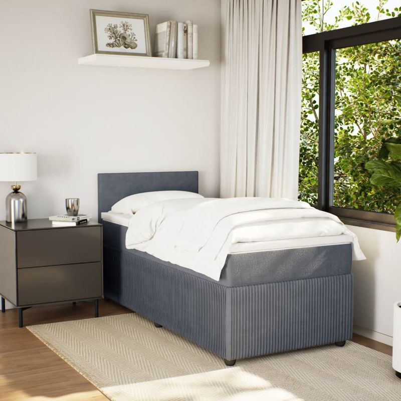 Casa si Gradina - Mobilier - Paturi si accesorii - Paturi - Pat box spring cu saltea, gri inchis, 90x190 cm, catifea - Infinity.ro