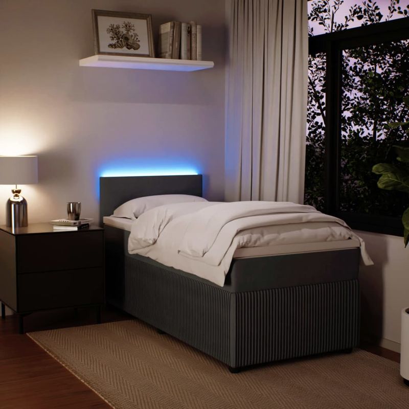 Casa si Gradina - Mobilier - Paturi si accesorii - Paturi - Pat box spring cu saltea, gri inchis, 90x190 cm, catifea - Infinity.ro