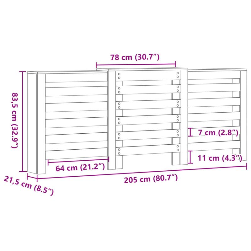 Casa si Gradina - Termice - Calorifere si accesorii - Accesorii calorifere - Masca pentru calorifer, alb, 205x21,5x83,5 cm, lemn prelucrat, design șipci orizontale - Infinity.ro