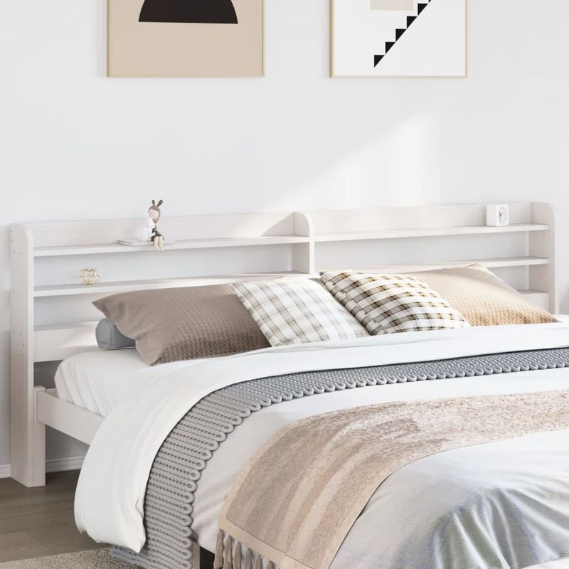 Casa si Gradina - Mobilier - Paturi si accesorii - Accesorii paturi - Tablie de pat cu rafturi, 200 cm, lemn masiv de pin, alb, mărime 210x16x82 cm - Infinity.ro