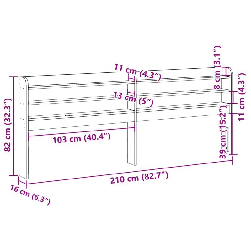 Casa si Gradina - Mobilier - Paturi si accesorii - Accesorii paturi - Tablie de pat cu rafturi, 200 cm, lemn masiv de pin, alb, mărime 210x16x82 cm - Infinity.ro