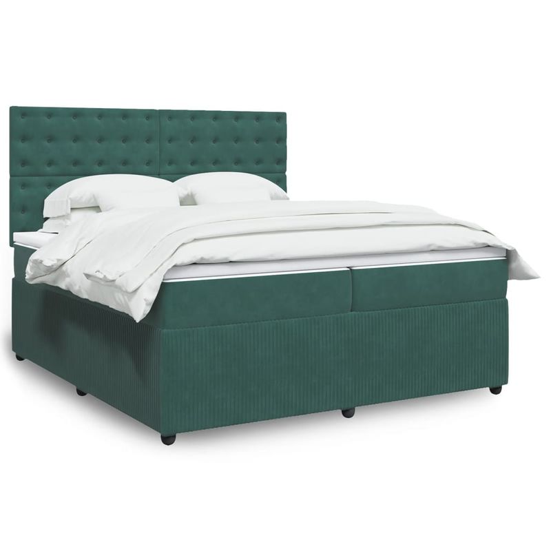 Casa si Gradina - Mobilier - Paturi si accesorii - Paturi - Pat box spring cu saltea, verde inchis, 200x200 cm, catifea - Infinity.ro