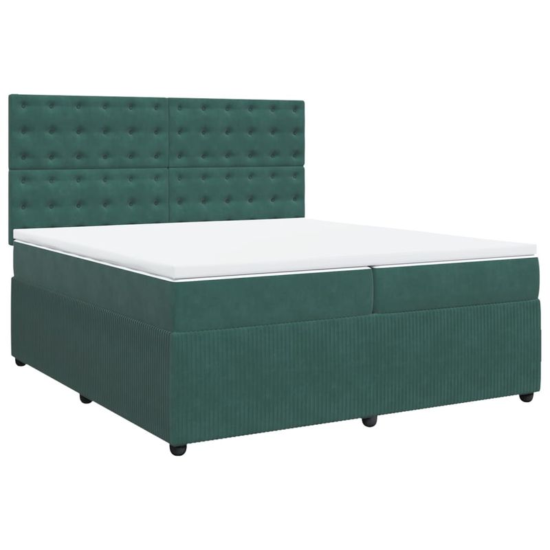 Casa si Gradina - Mobilier - Paturi si accesorii - Paturi - Pat box spring cu saltea, verde inchis, 200x200 cm, catifea - Infinity.ro