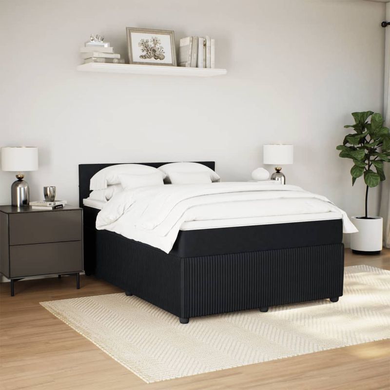 Casa si Gradina - Mobilier - Paturi si accesorii - Paturi - Pat box spring cu saltea, negru, 160x200 cm, catifea - Infinity.ro