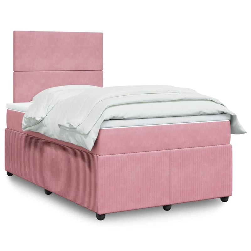 Casa si Gradina - Mobilier - Paturi si accesorii - Paturi - Pat box spring cu saltea, roz, 120x200 cm, catifea - Infinity.ro