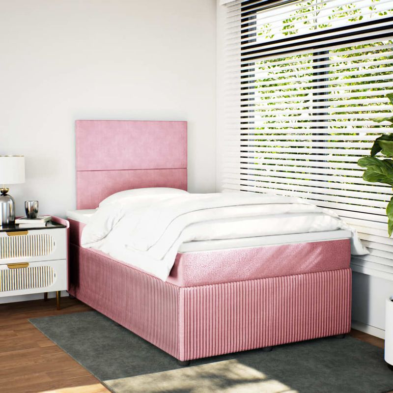 Casa si Gradina - Mobilier - Paturi si accesorii - Paturi - Pat box spring cu saltea, roz, 120x200 cm, catifea - Infinity.ro
