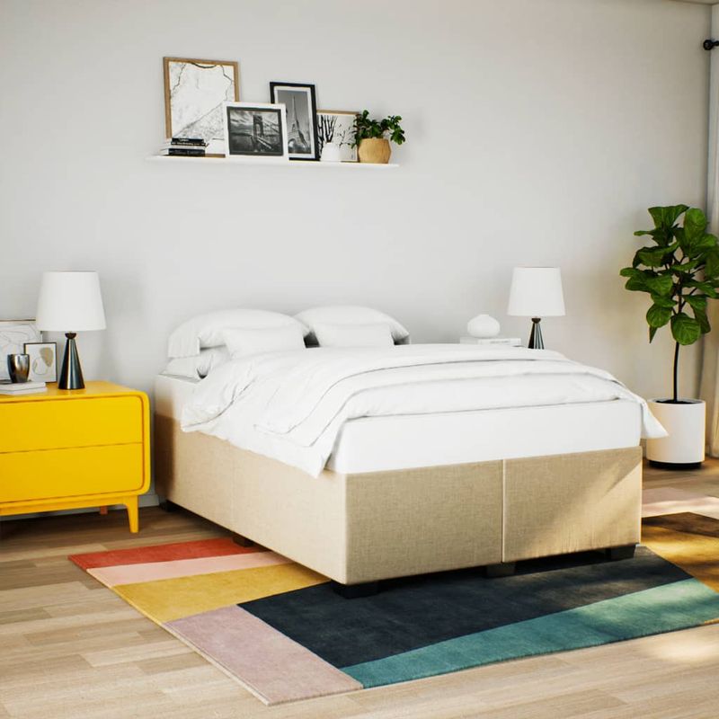 Casa si Gradina - Mobilier - Paturi si accesorii - Paturi - Pat box spring cu saltea, crem, 140x200 cm, textil - Infinity.ro