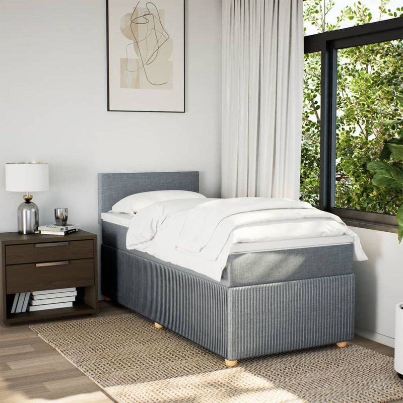 Casa si Gradina - Mobilier - Paturi si accesorii - Paturi - Pat box spring cu saltea, gri deschis, 90x190 cm, textil - Infinity.ro