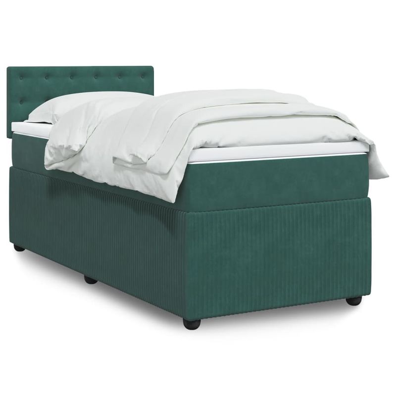 Casa si Gradina - Mobilier - Paturi si accesorii - Paturi - Pat box spring cu saltea, verde inchis, 100x200 cm, catifea - Infinity.ro