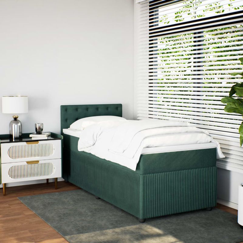 Casa si Gradina - Mobilier - Paturi si accesorii - Paturi - Pat box spring cu saltea, verde inchis, 100x200 cm, catifea - Infinity.ro