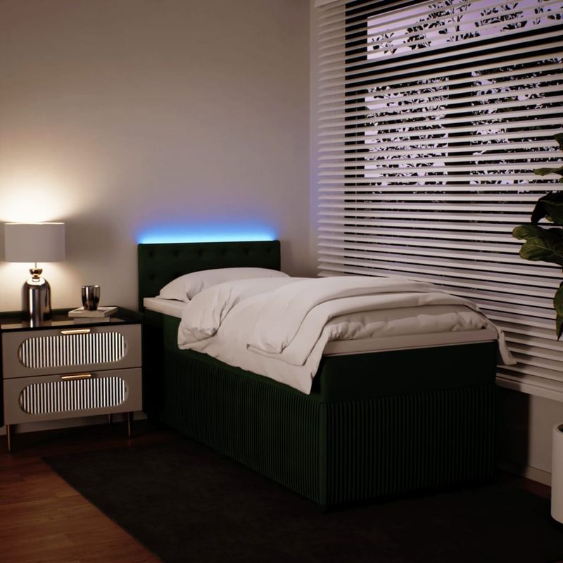 Casa si Gradina - Mobilier - Paturi si accesorii - Paturi - Pat box spring cu saltea, verde inchis, 100x200 cm, catifea - Infinity.ro