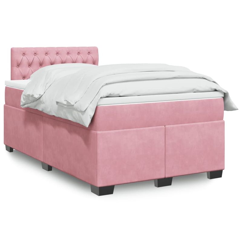 Casa si Gradina - Mobilier - Paturi si accesorii - Paturi - Pat box spring cu saltea, roz, 120x200 cm, catifea - Infinity.ro