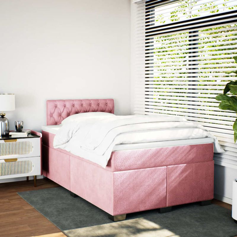 Casa si Gradina - Mobilier - Paturi si accesorii - Paturi - Pat box spring cu saltea, roz, 120x200 cm, catifea - Infinity.ro