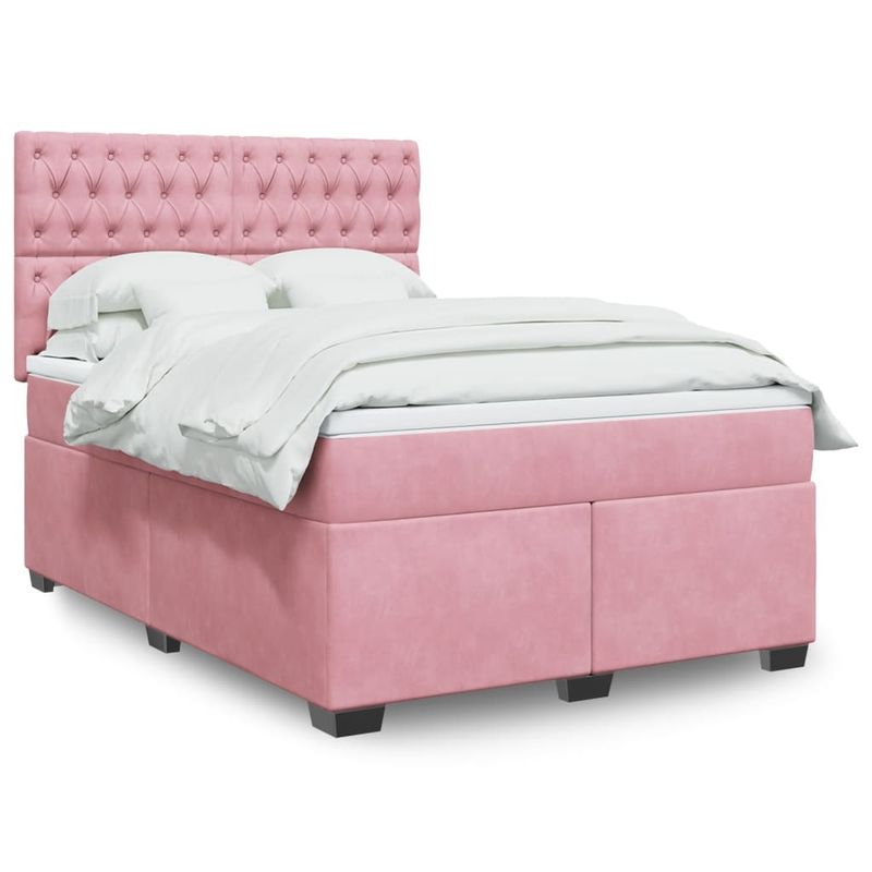 Casa si Gradina - Mobilier - Paturi si accesorii - Paturi - Pat box spring cu saltea, roz, 140x200 cm, catifea - Infinity.ro