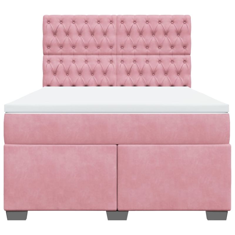 Casa si Gradina - Mobilier - Paturi si accesorii - Paturi - Pat box spring cu saltea, roz, 140x200 cm, catifea - Infinity.ro