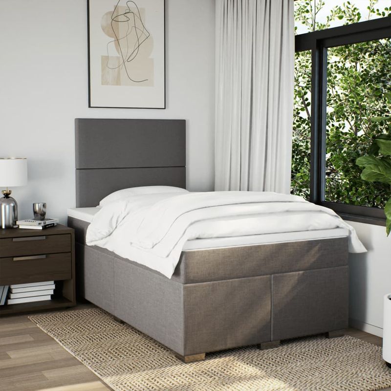 Casa si Gradina - Mobilier - Paturi si accesorii - Paturi - Pat box spring cu saltea, gri taupe, 120x200 cm, textil - Infinity.ro