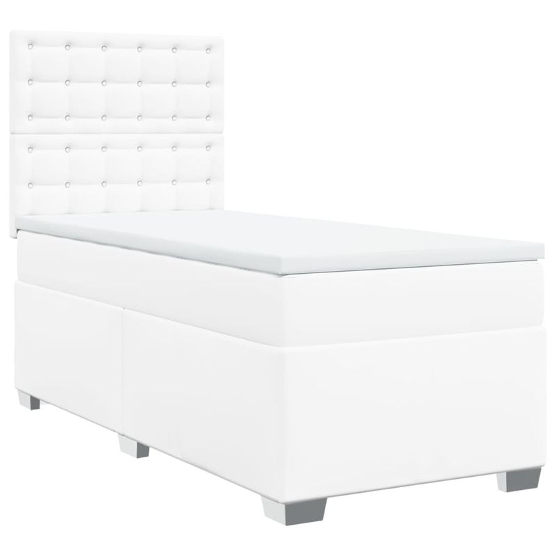 Casa si Gradina - Mobilier - Paturi si accesorii - Paturi - Pat box spring cu saltea, alb, 90x200 cm, piele ecologica - Infinity.ro