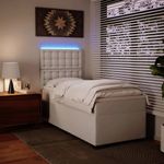 Casa si Gradina - Mobilier - Paturi si accesorii - Paturi - Pat box spring cu saltea, alb, 90x200 cm, piele ecologica - Infinity.ro