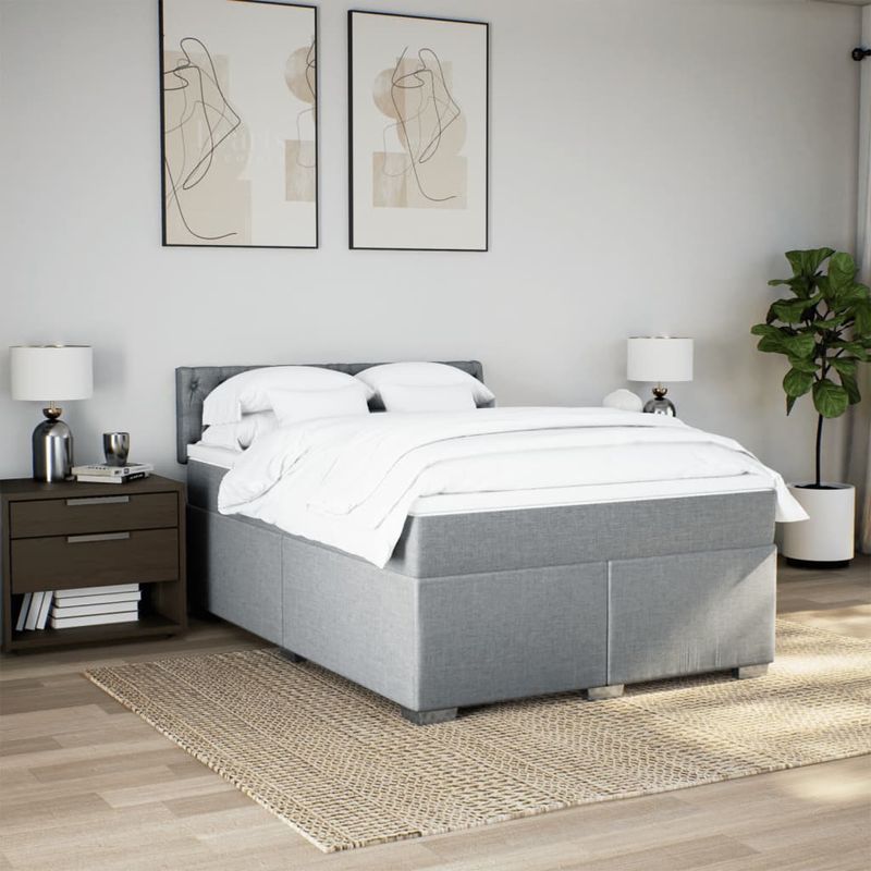 Casa si Gradina - Mobilier - Paturi si accesorii - Paturi - Pat box spring cu saltea, gri deschis, 140x190 cm, textil - Infinity.ro
