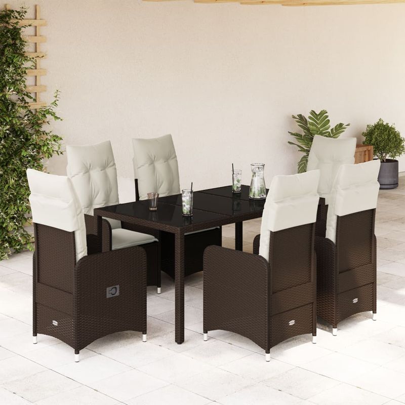 Casa si Gradina - Gradina si terasa - Mobilier exterior - Seturi mobila gradina - Set bistro de gradina cu perne, 7 piese, maro, poliratan - Infinity.ro