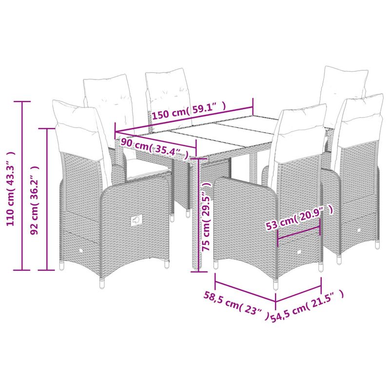 Casa si Gradina - Gradina si terasa - Mobilier exterior - Seturi mobila gradina - Set bistro de gradina cu perne, 7 piese, maro, poliratan - Infinity.ro