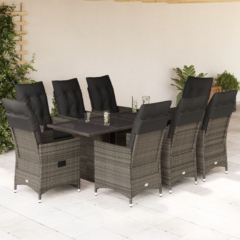 Casa si Gradina - Gradina si terasa - Mobilier exterior - Seturi mobila gradina - Set mobilier gradina cu perne, 9 piese, gri, poliratan - Infinity.ro