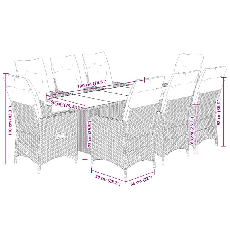 Casa si Gradina - Gradina si terasa - Mobilier exterior - Seturi mobila gradina - Set mobilier gradina cu perne, 9 piese, gri, poliratan - Infinity.ro