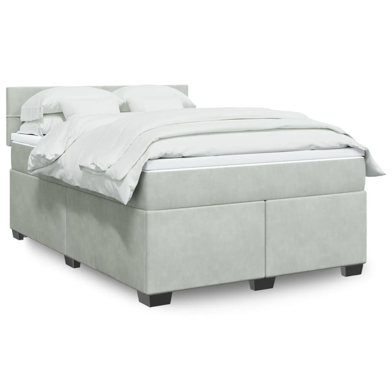 Casa si Gradina - Mobilier - Paturi si accesorii - Paturi - Pat box spring cu saltea, gri deschis, 160x200 cm, catifea - Infinity.ro