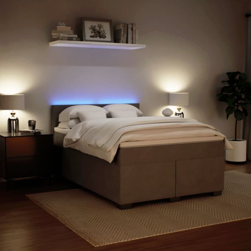 Casa si Gradina - Mobilier - Paturi si accesorii - Paturi - Pat box spring cu saltea, gri deschis, 160x200 cm, catifea - Infinity.ro