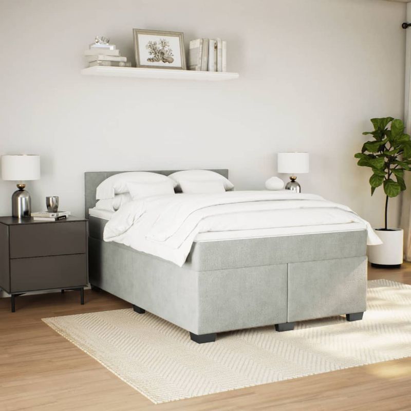 Casa si Gradina - Mobilier - Paturi si accesorii - Paturi - Pat box spring cu saltea, gri deschis, 160x200 cm, catifea - Infinity.ro