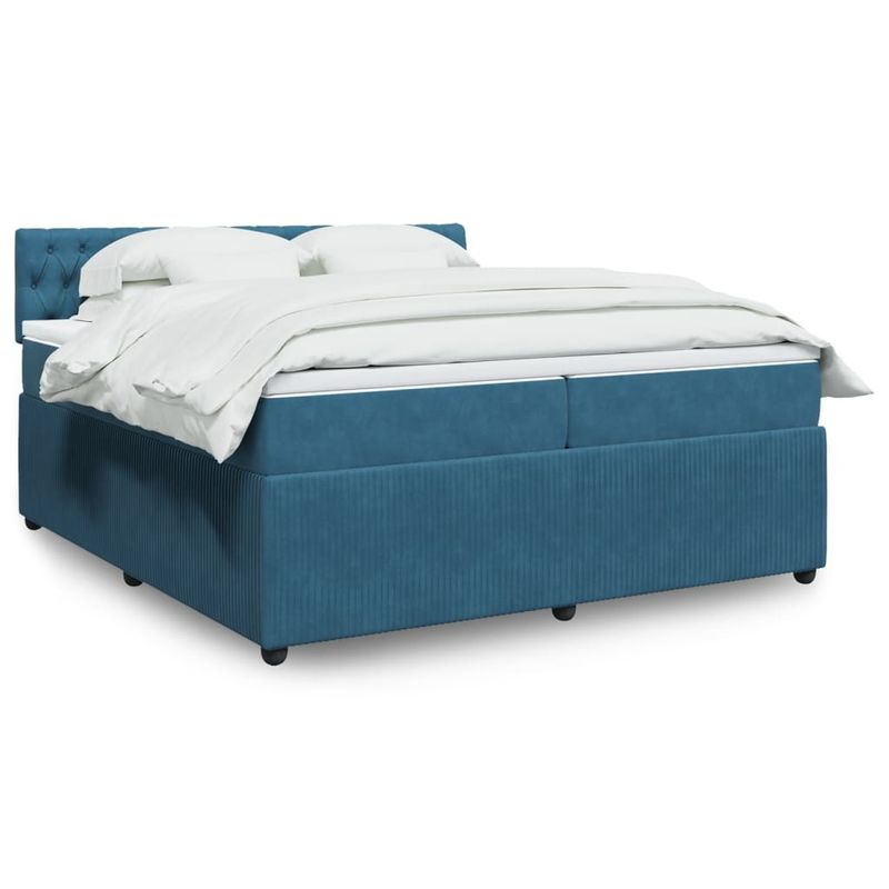 Casa si Gradina - Mobilier - Paturi si accesorii - Paturi - Pat box spring cu saltea, albastru, 200x200 cm, catifea - Infinity.ro