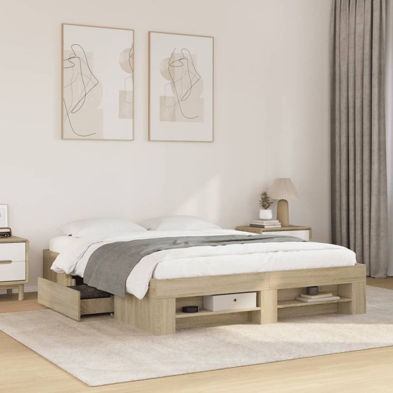 Casa si Gradina - Mobilier - Paturi si accesorii - Paturi - Cadru de pat, stejar sonoma, 150x200 cm, lemn prelucrat - Infinity.ro