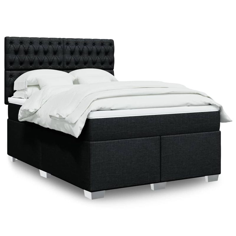 Casa si Gradina - Mobilier - Paturi si accesorii - Paturi - Pat box spring cu saltea, negru, 160x200 cm, textil - Infinity.ro