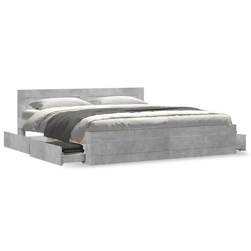 Casa si Gradina - Mobilier - Paturi si accesorii - Paturi - Cadru de pat cu tablie gri beton 200x200 cm lemn prelucrat - Infinity.ro