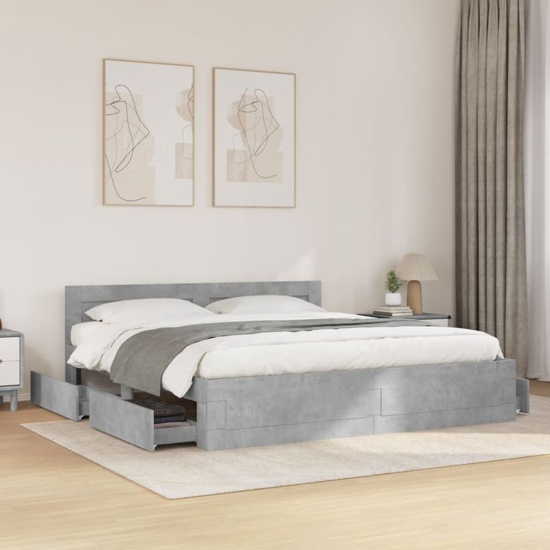Casa si Gradina - Mobilier - Paturi si accesorii - Paturi - Cadru de pat cu tablie gri beton 200x200 cm lemn prelucrat - Infinity.ro