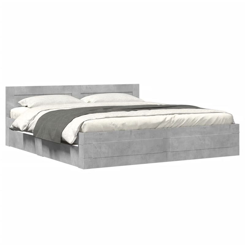 Casa si Gradina - Mobilier - Paturi si accesorii - Paturi - Cadru de pat cu tablie gri beton 200x200 cm lemn prelucrat - Infinity.ro