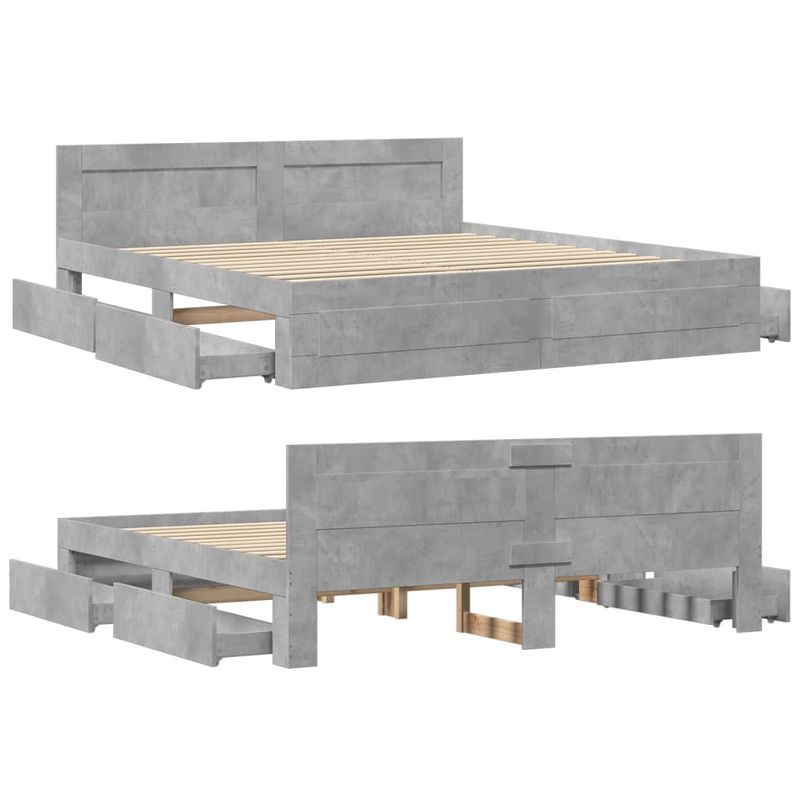 Casa si Gradina - Mobilier - Paturi si accesorii - Paturi - Cadru de pat cu tablie gri beton 200x200 cm lemn prelucrat - Infinity.ro