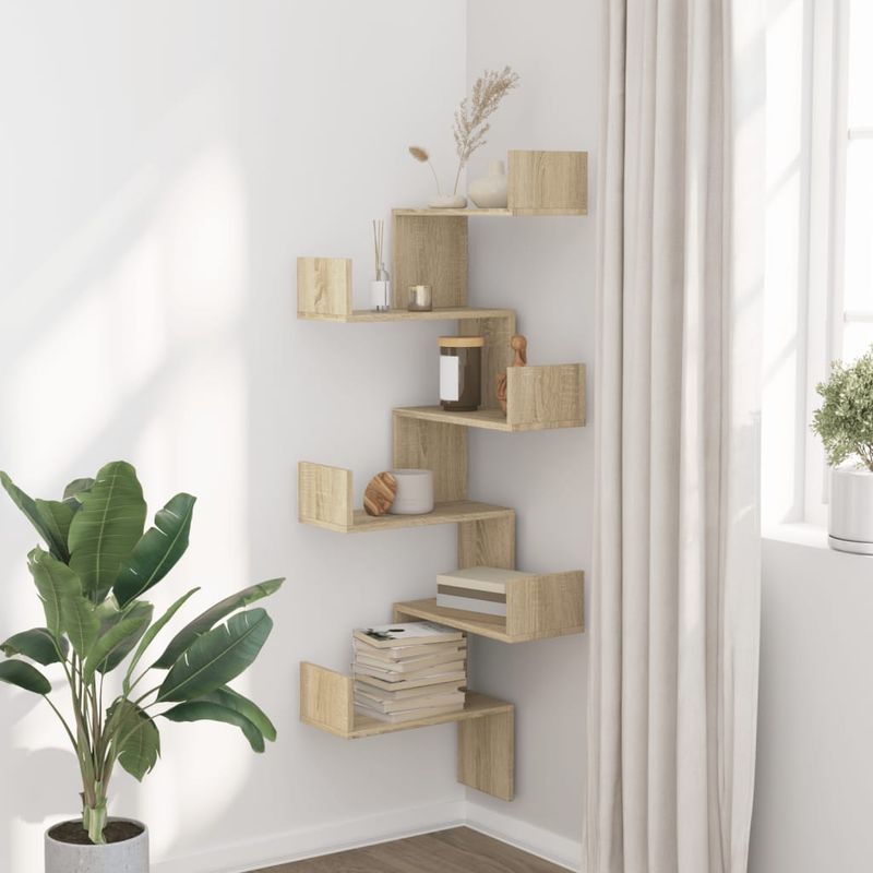 Casa si Gradina - Mobilier - Biblioteci si rafturi - Rafturi - Raft coltar perete stejar sonoma 45x45x147 cm lemn prelucrat - Infinity.ro