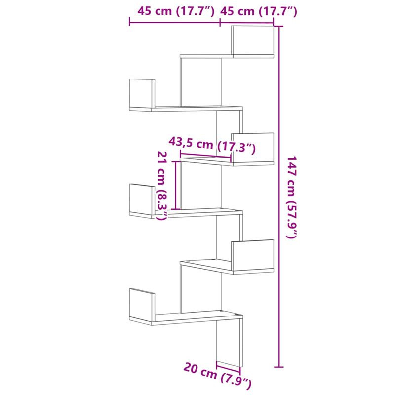 Casa si Gradina - Mobilier - Biblioteci si rafturi - Rafturi - Raft coltar perete stejar sonoma 45x45x147 cm lemn prelucrat - Infinity.ro