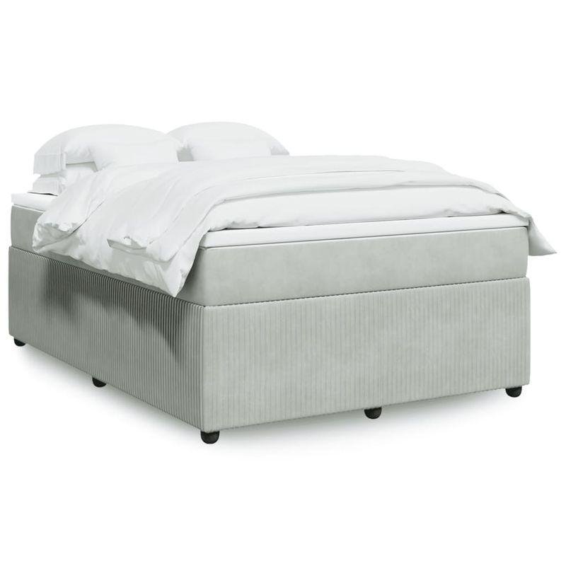 Casa si Gradina - Mobilier - Paturi si accesorii - Paturi - Pat box spring cu saltea, gri deschis, 160x200 cm, catifea - Infinity.ro