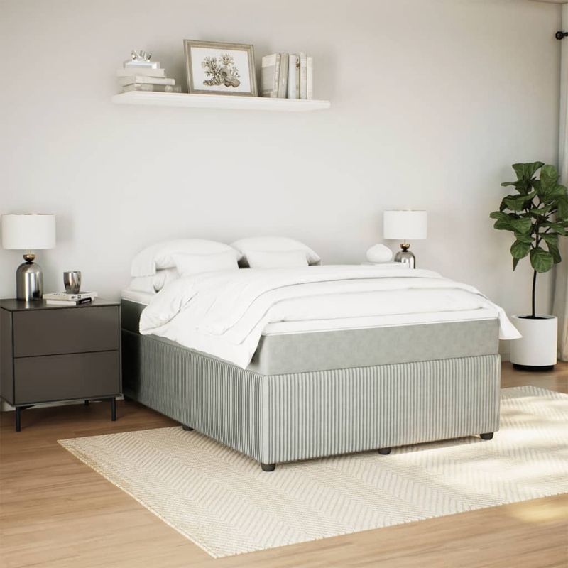 Casa si Gradina - Mobilier - Paturi si accesorii - Paturi - Pat box spring cu saltea, gri deschis, 160x200 cm, catifea - Infinity.ro