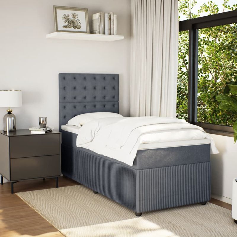 Casa si Gradina - Mobilier - Paturi si accesorii - Paturi - Pat box spring cu saltea, gri inchis, 100x200 cm, catifea - Infinity.ro