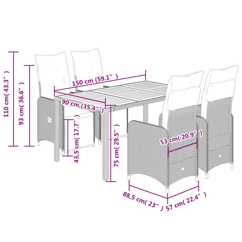 Casa si Gradina - Gradina si terasa - Mobilier exterior - Seturi mobila gradina - Set bistro de gradina cu perne, 5 piese, negru, poliratan - Infinity.ro
