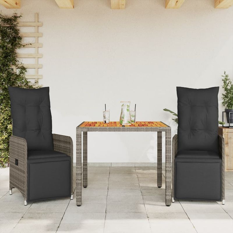 Casa si Gradina - Gradina si terasa - Mobilier exterior - Seturi mobila gradina - Set bistro de gradina cu perne, 3 piese, gri, poliratan - Infinity.ro