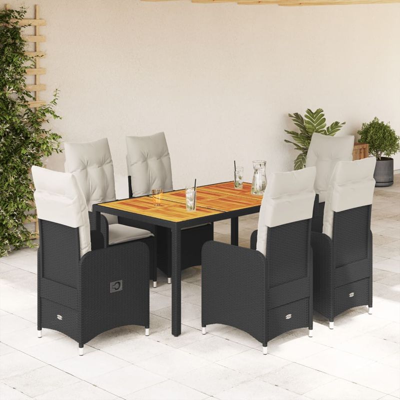 Casa si Gradina - Gradina si terasa - Mobilier exterior - Seturi mobila gradina - Set bistro de gradina, 7 piese, cu perne, negru, poliratan - Infinity.ro
